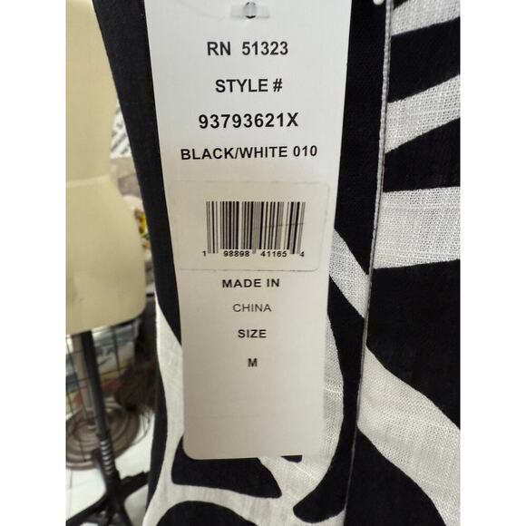 MSK Black White Abstract Print Maxi Dress Size M NWT Linen Blend - Picture 3 of 5